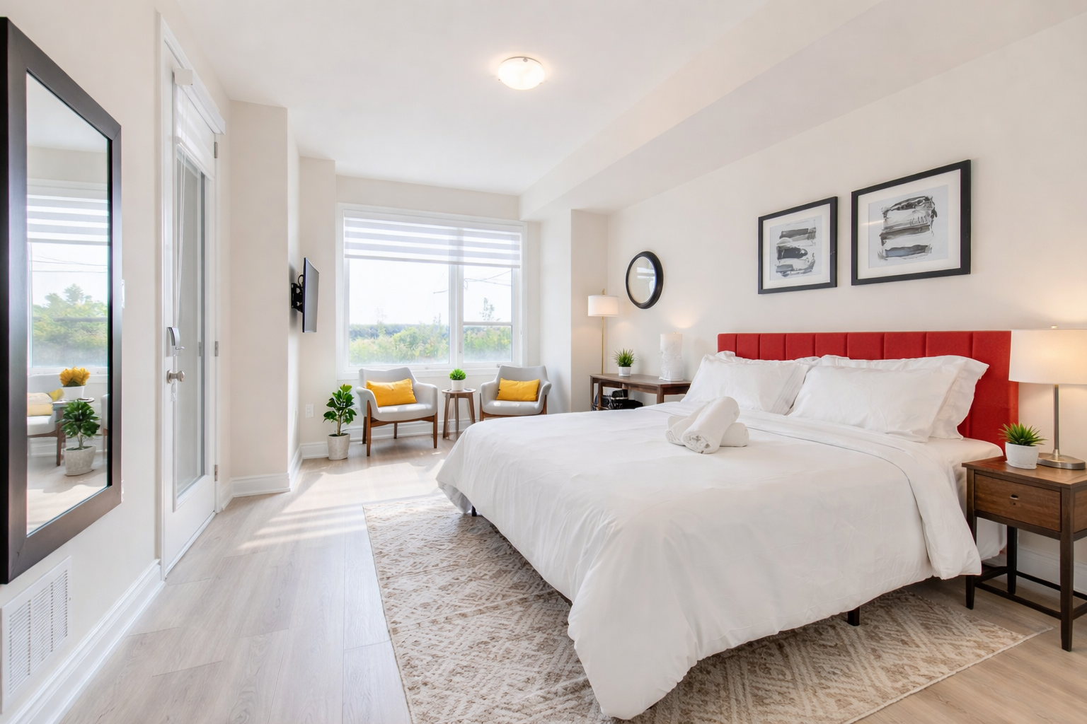 Furnished bedroom in a mid-term rental property managed by LikeHouse